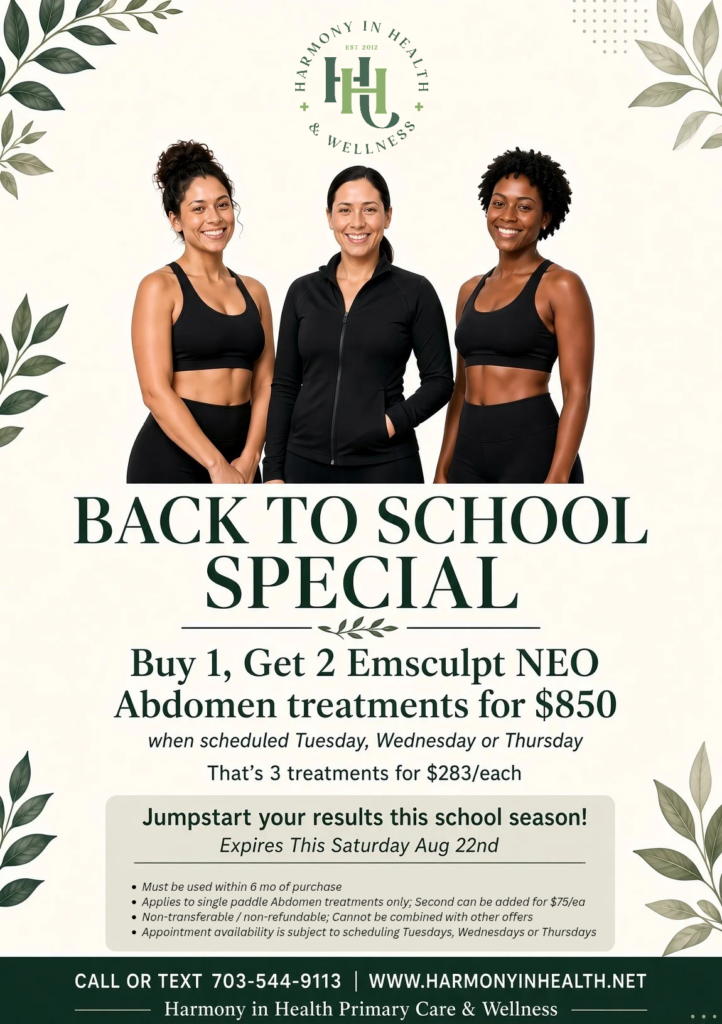 Harmony in Health back to school Emsculpt NEO Ab special