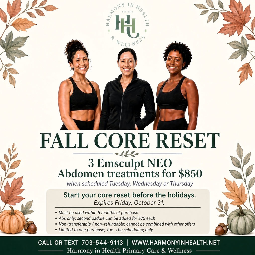 October 2026 Harmony in Health Emsculpt NEO Abs- Promo 3 Abs for $850